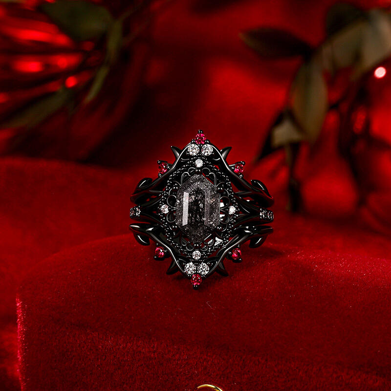 Jeulia Gothic Thorn Hexagon Black Rutilated Quartz Bridal Set