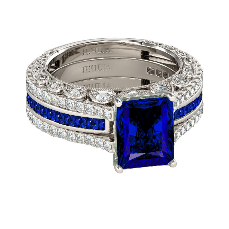 Jeulia Set De Anillo Intercambiable De Corte Radiante En Plata De Ley