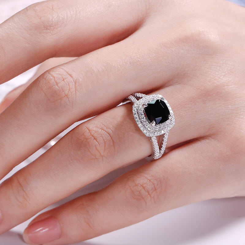 Jeulia Halo Split Shank Cushion Cut Sterling Silver Engagement Ring