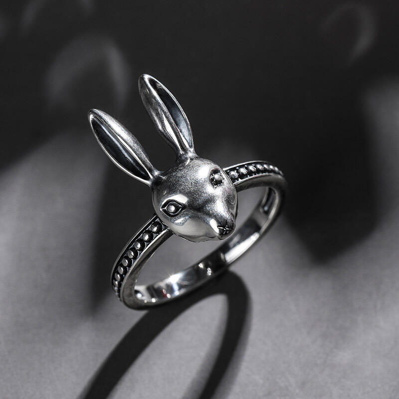 Jeulia "Punk Style" Rabbit Sterling Silver Men's Ring