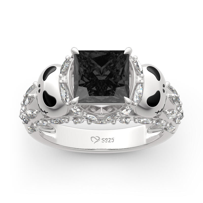 Jeulia Anillo de plata esterlina de corte princesa con diseño de calavera "Alma romántica"