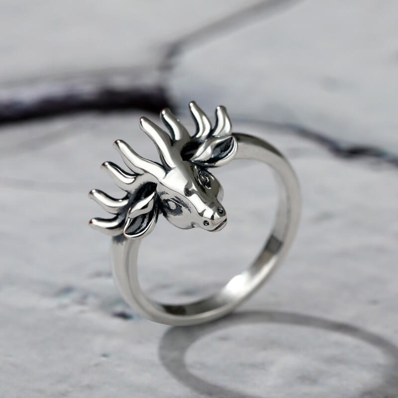 Jeulia Anillo plata con cuernos ciervo vintage punk
