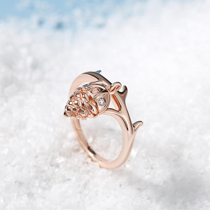 Jeulia "Lucky Acorn" Rose Gold Tone Sterling Silver Dangle Ring