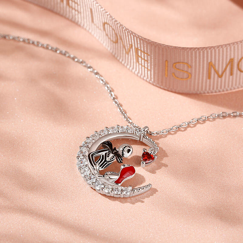 Jeulia Collar del amor eterno de la pareja de calaveras con corte de corazón de plata de ley