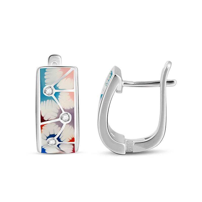 Jeulia "Delightful Daisy" Enamel Sterling Silver Hoop Earrings