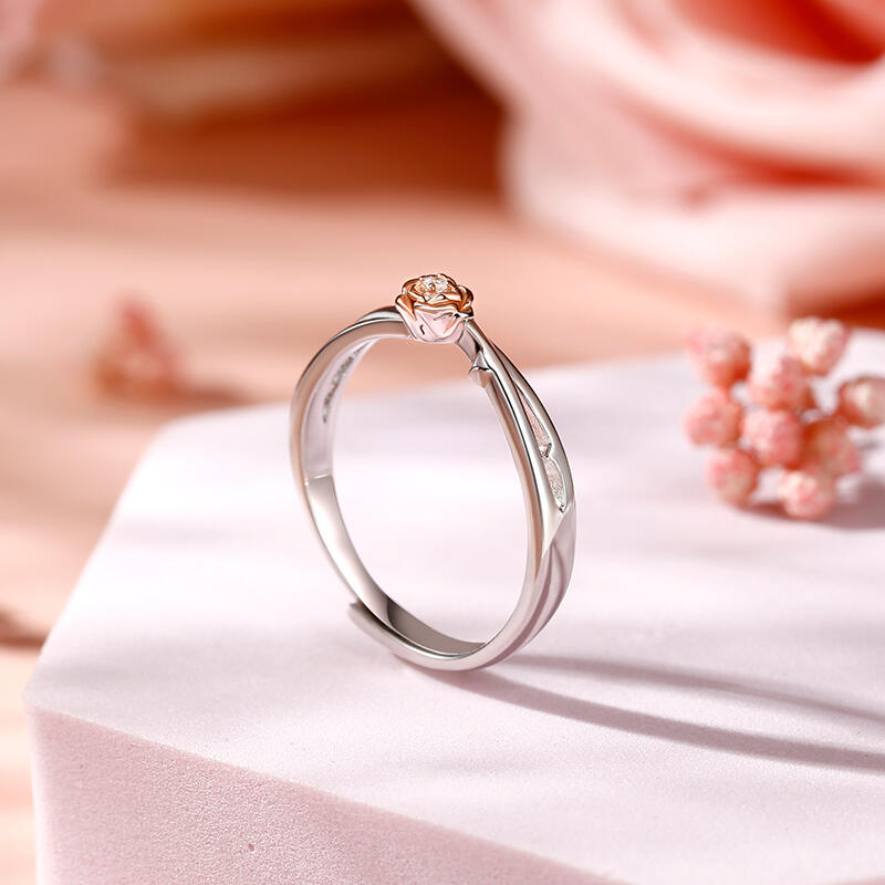 Jeulia Anillo promesa mujer ajustable con piedra en rosa de plata esterlina