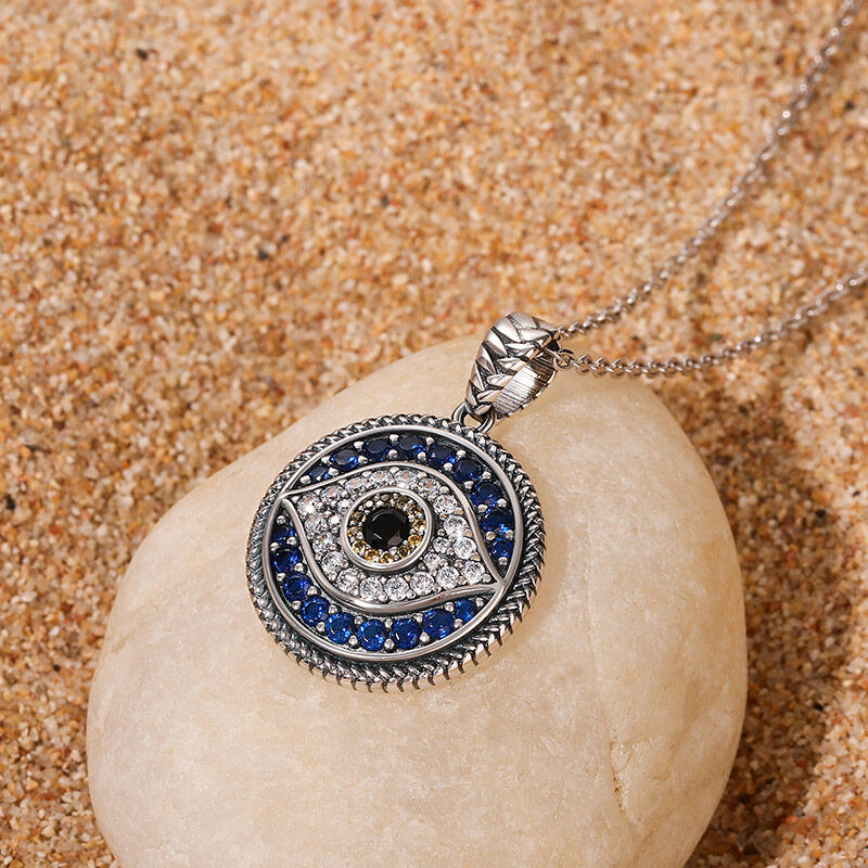 Jeulia Collar de plata de ley con diseño de ojo de diablo azul