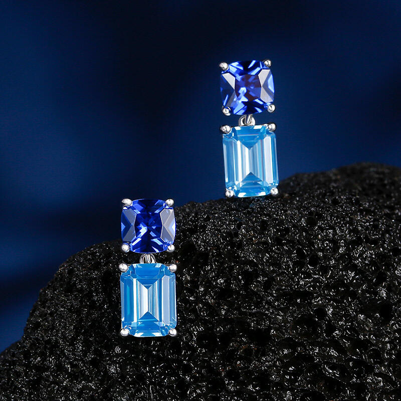 Jeulia Cushion & Emerald Cut Sterling Silver Drop Earrings