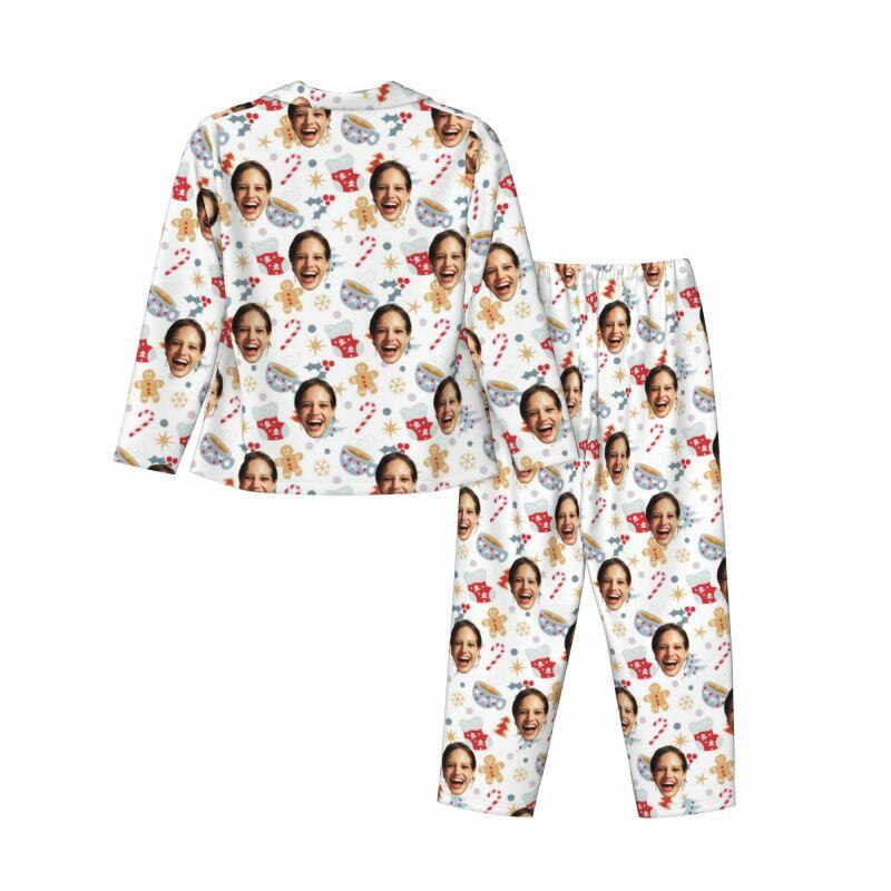 Pigiama personalizzato Foto personalizzata Calza di Natale con omino di pan di zenzero Design carino Regalo per lei