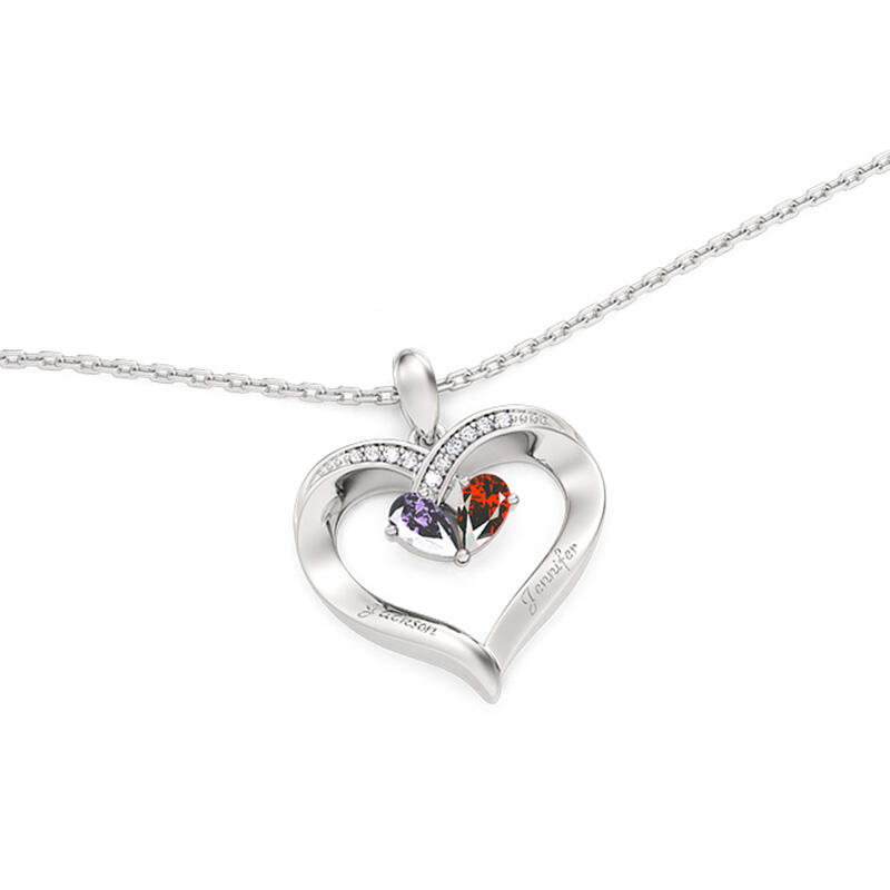 Jeulia Collar con Nombre Grabado Dos Corazones Personalizado con Piedra de Nacimiento