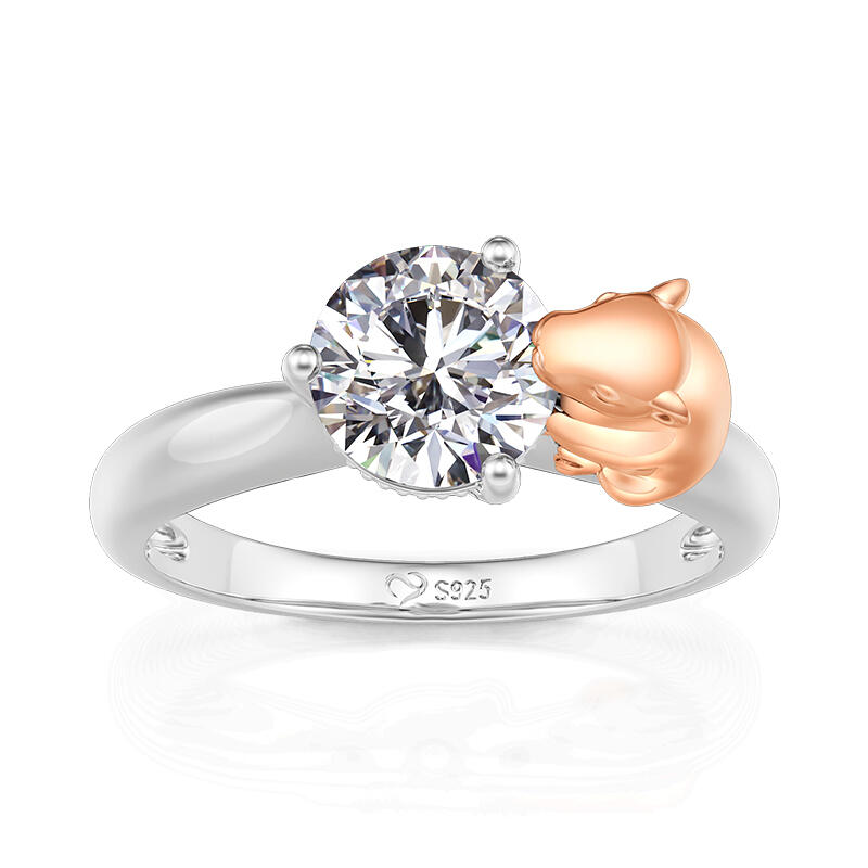 Jeulia Hug Me Capybara Ring Round Cut Sterling Silver