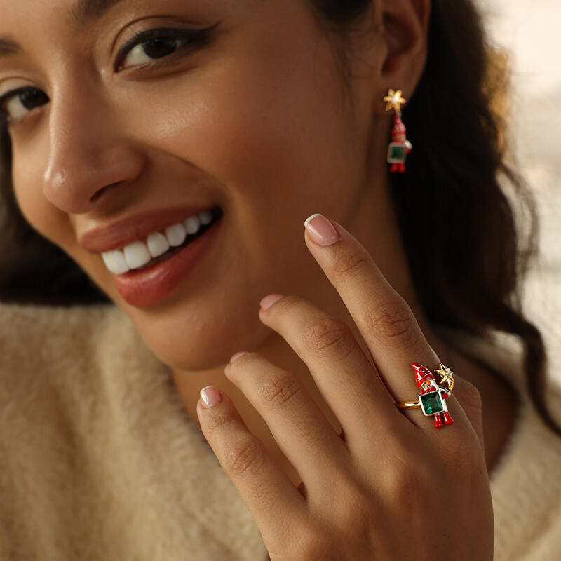 Jeulia Pierścionek Boże Narodzenie Śliczny Kreskówka Mikołaj Srebro próby 925