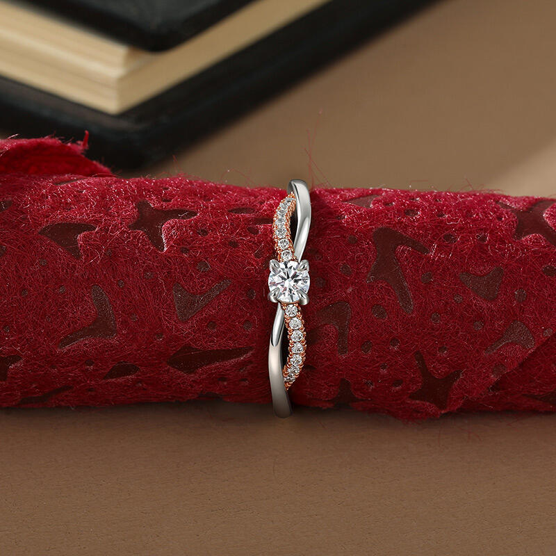 Jeulia Two Tone Twist Round Cut Promise Ring for Women