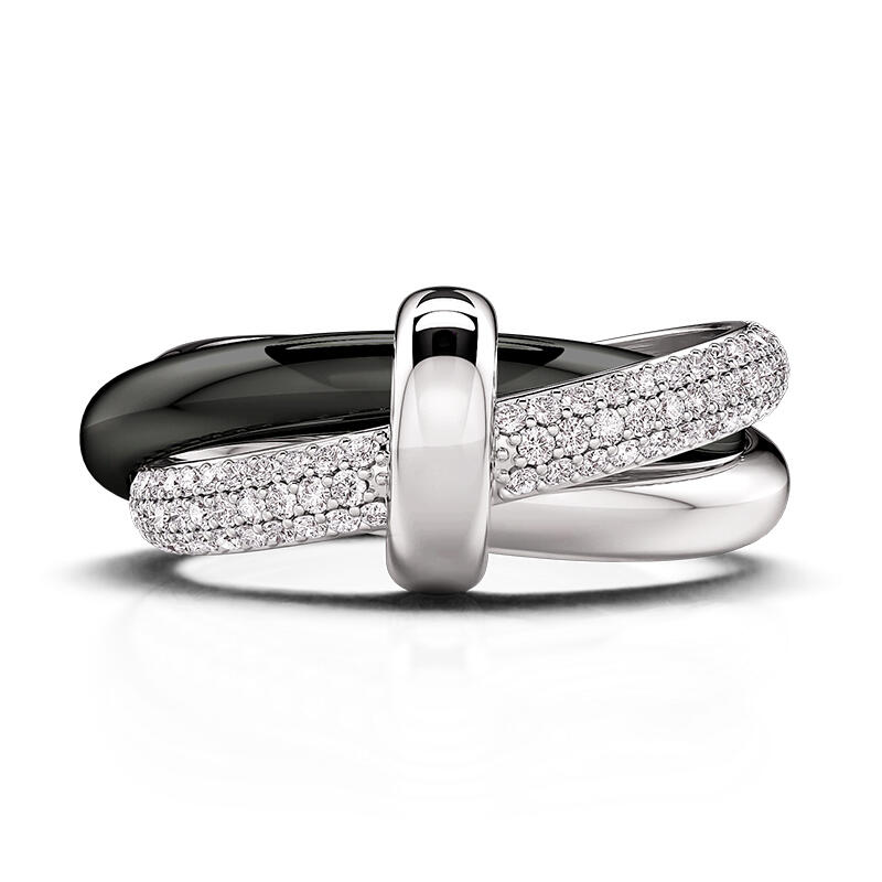Jeulia Classic Black and White Trinity Ring