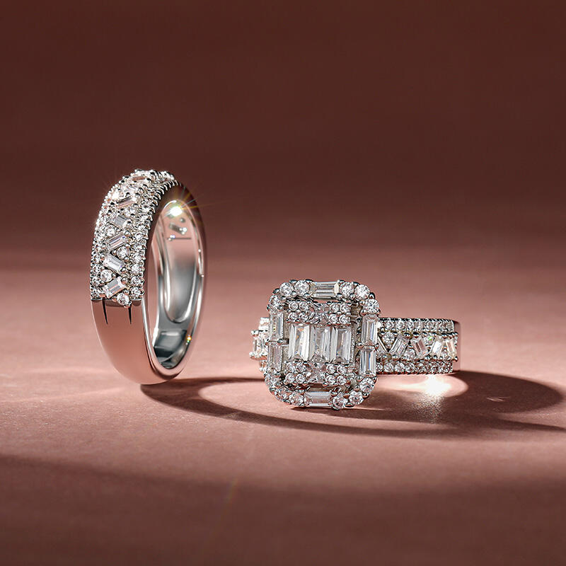 Jeulia Olivetta Ensemble de Bague de Fiançailles Halo Carré