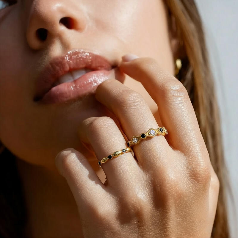Jeulia Everyday Vintage Geometric Beaded Ring Set 2pcs
