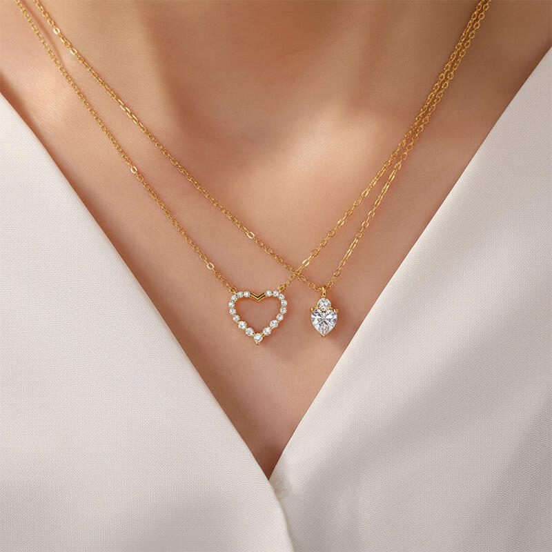 Jeulia Split Heart Friendship Necklace Set Sterling Silver