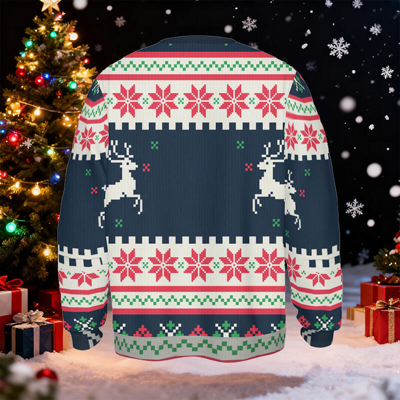 Pull moche personnalisé unisexe avec photo de famille design amusant de style cartoon cadeau de Noël idéal