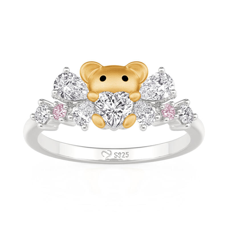 Jeulia Hug Me Cute Bear with Butterfly Knot Ring