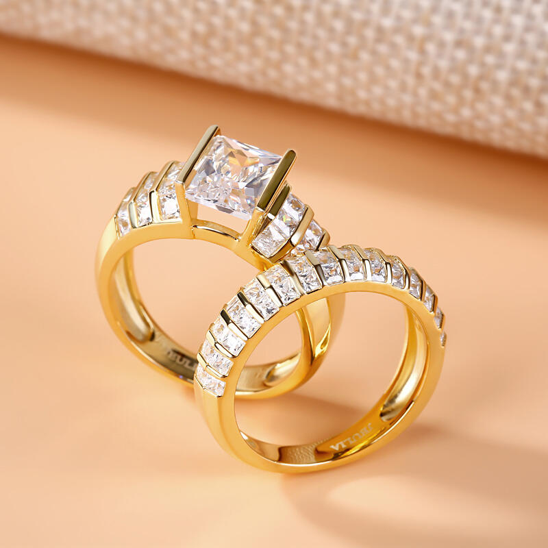 Jeulia Thick Radiant Cut Sterling Silver Ring Set