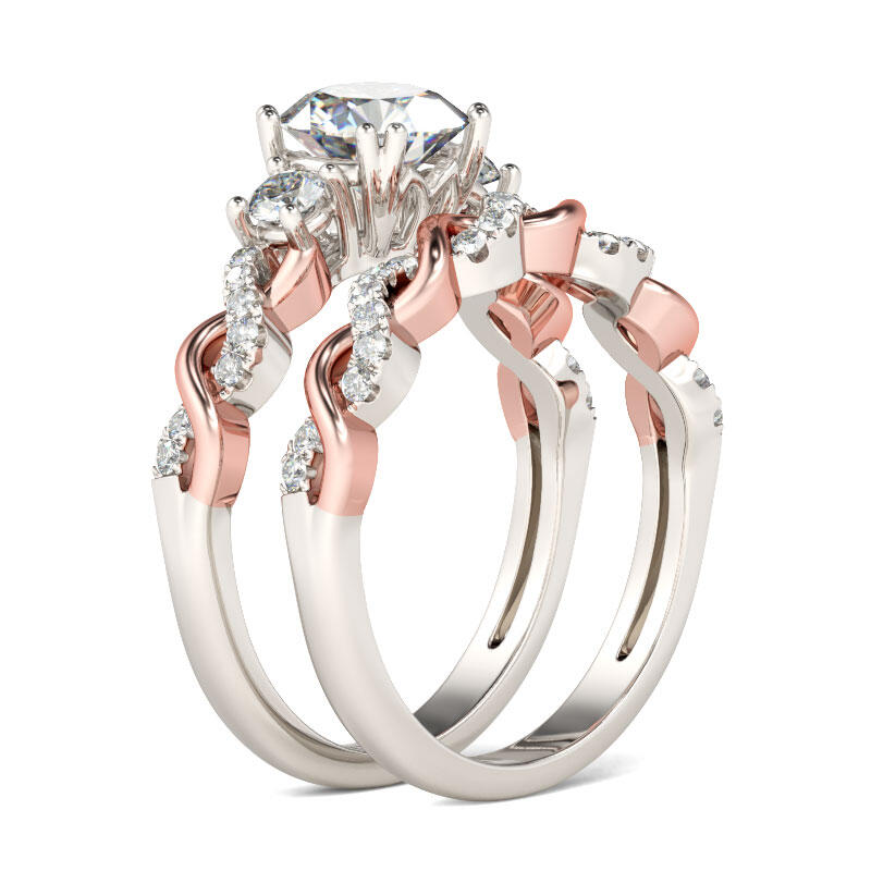 Jeulia Twist Two Tone Round Cut Sterling Silver Ring Set