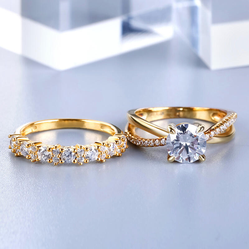 Jeulia Ensemble de Bagues en Argent Sterling Ton Or Coupe Ronde