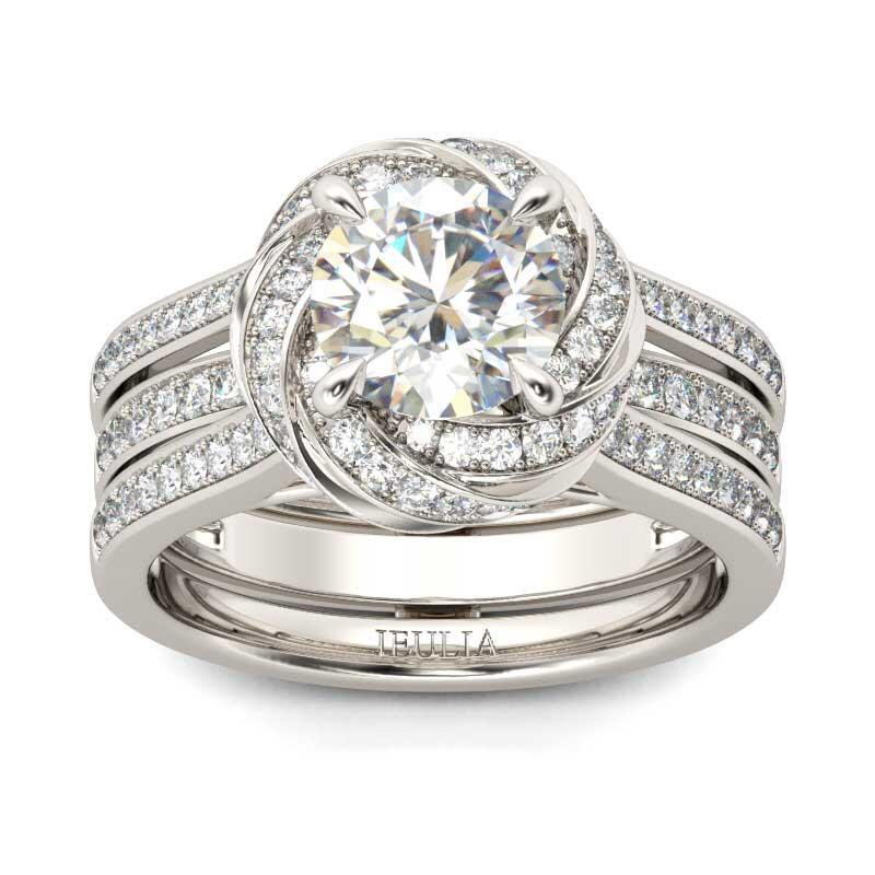 Jeulia Floral Halo Round Cut Interchangeable Sterling Silver Ring Set
