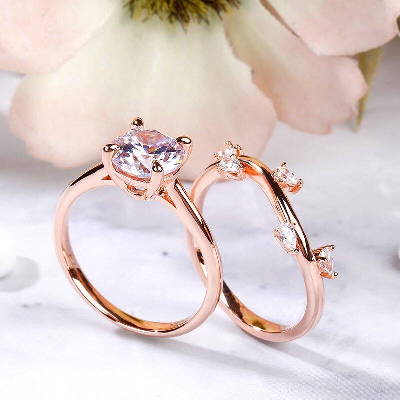 Jeulia Round Cut Sterling Silver Ring Set