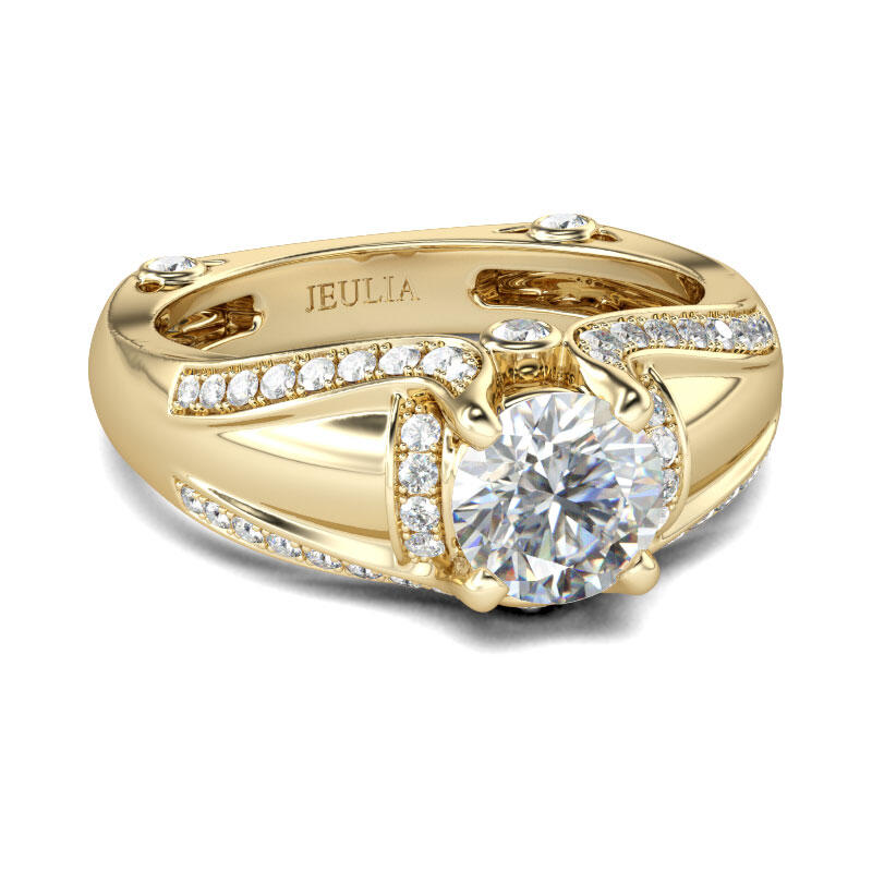 Jeulia Gold Tone Round Cut Sterling Silver Ring