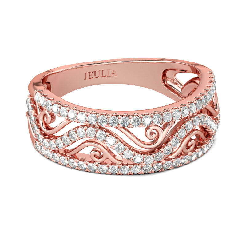 Jeulia Rose Gold Tone Round Cut Sterling Silver Women's Band