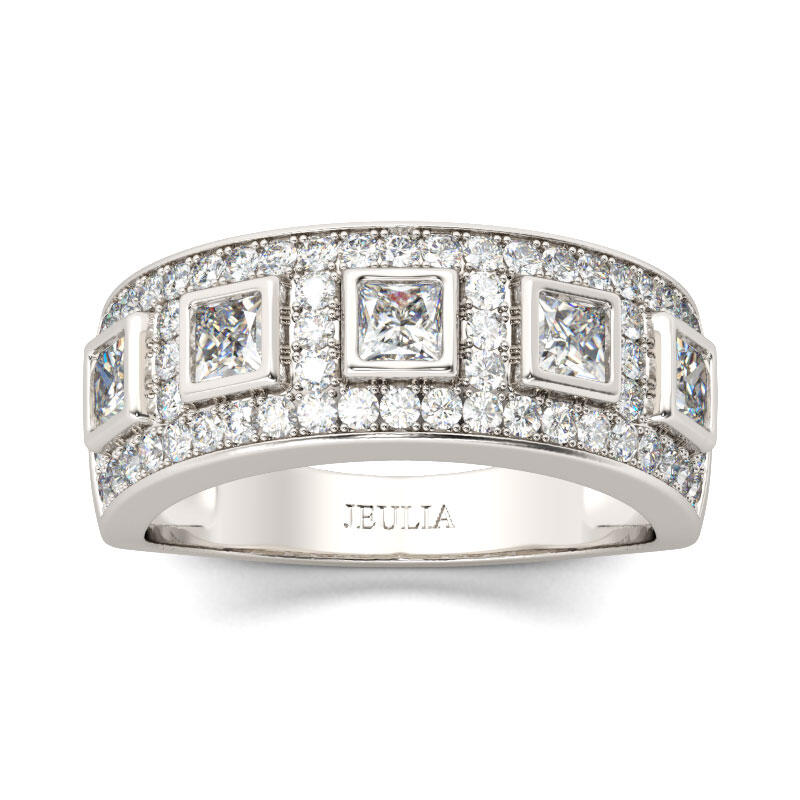 Jeulia Bold Princess Cut Sterling Silver Women's Band