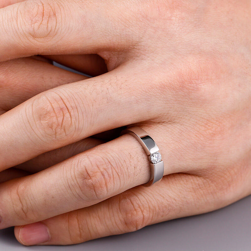 Jeulia Simple Round Cut Sterling Silver Men's Ring