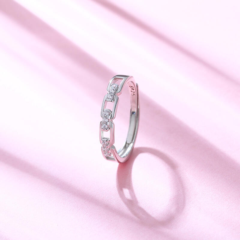 Jeulia "Love You All My Life" Chain Link Adjustable Sterling Silver Women's Band