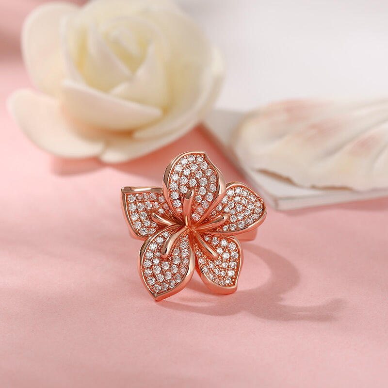 Jeulia "Blooming Flower" Rose Gold Tone Sterling Silver Ring