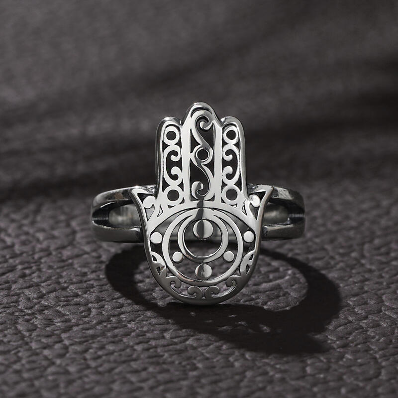 Jeulia Anillo de mano jali hamsa para mujer de plata