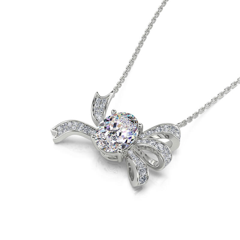 Jeulia Bowknot Design Oval Cut Sterling Silver Cocktail Necklace
