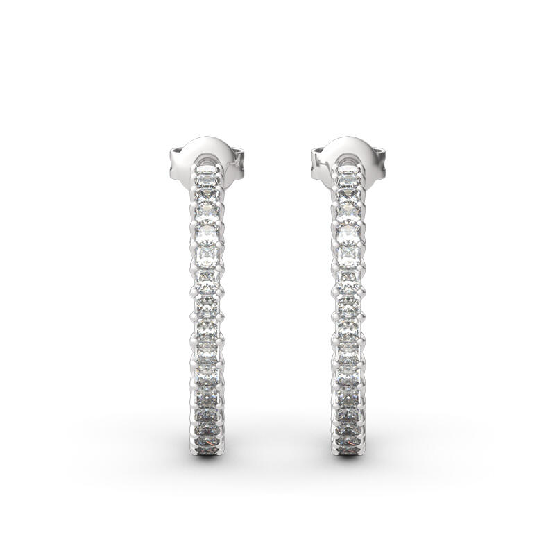 Jeulia Inside-Out Design Princess Cut Sterling Silver Hoop Earrings