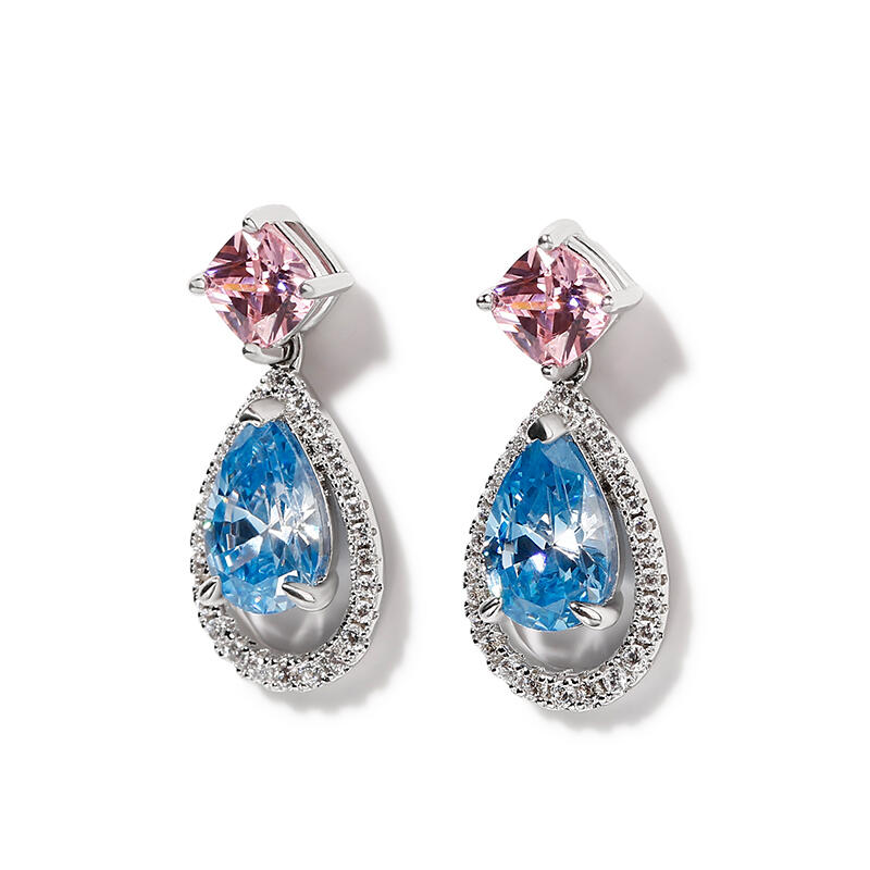 Jeulia Aretes de plata esterlina con aguamarina diseñado de lágrima y halo con corte de pera