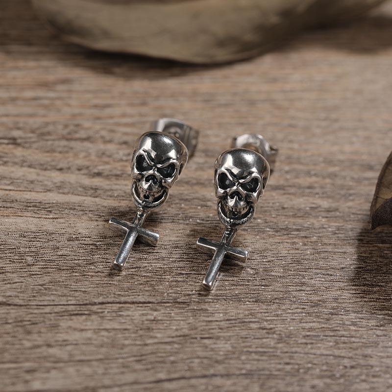 Jeulia "Cross" Skull Sterling Silver Earrings