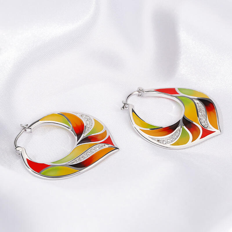 Jeulia Pendientes de aro con esmalte multicolor de plata de ley