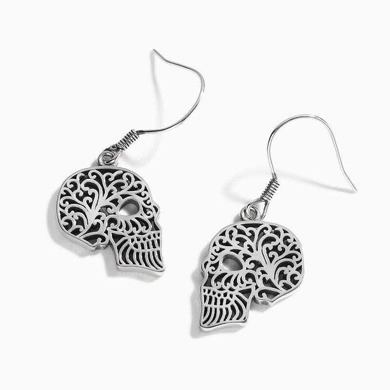 Jeulia "Hollow Skull" Sterling Silver Earrings