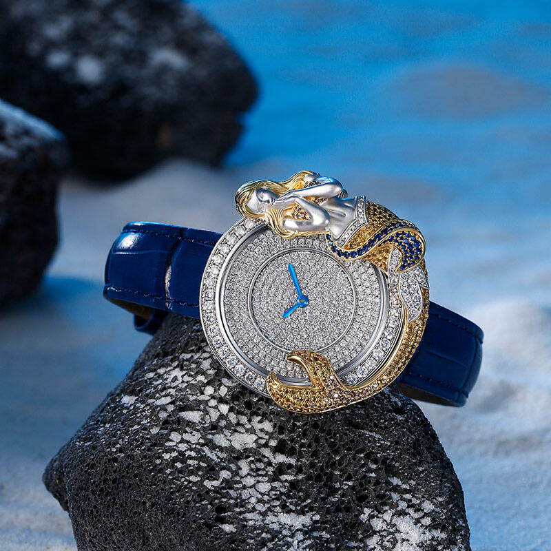 Jeulia "Sea Nymph" Mermaid Design Quartz Blue Leather Women's Watch