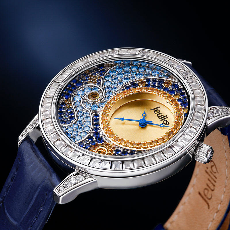 Jeulia "Starry Quiet" The Starry Night Inspired Quartz Blue Leather Women's Watch