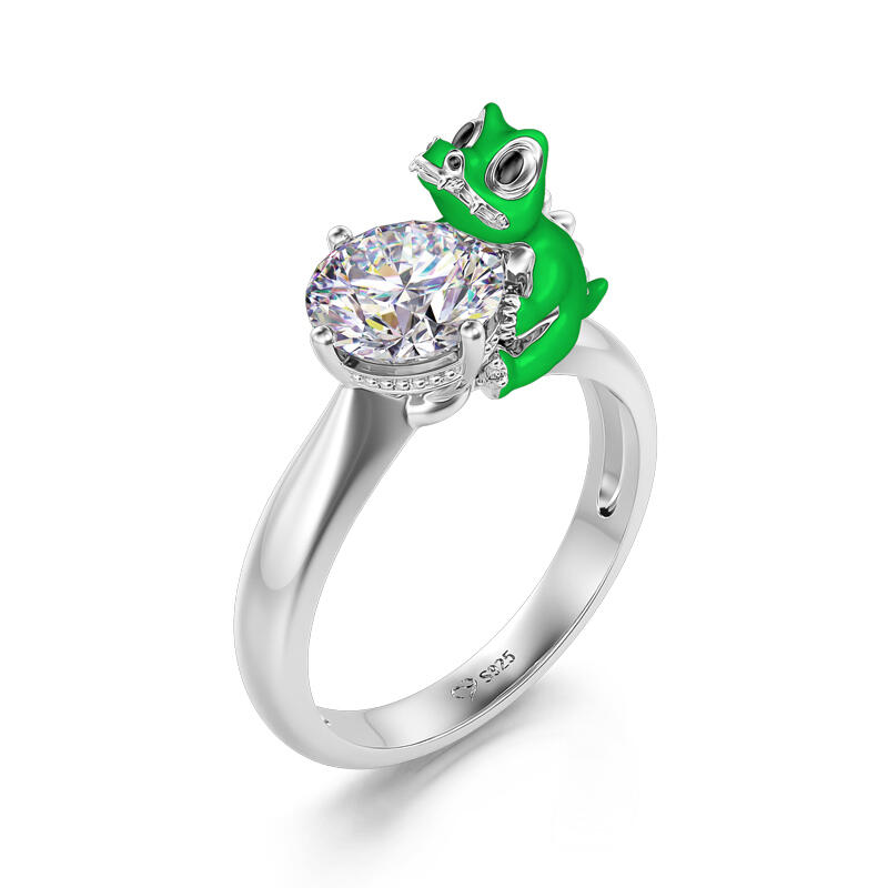 Hug me Anillo de plata de ley con corte redondo en forma de cocodrilo adorable