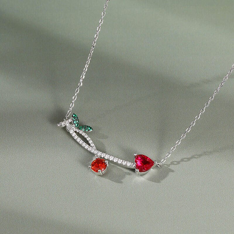 Collar de plata esterlina de diseño cereza para mujer