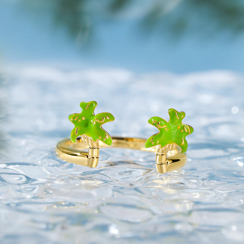 Jeulia Palm tree Adjustable Sterling Silver Ring