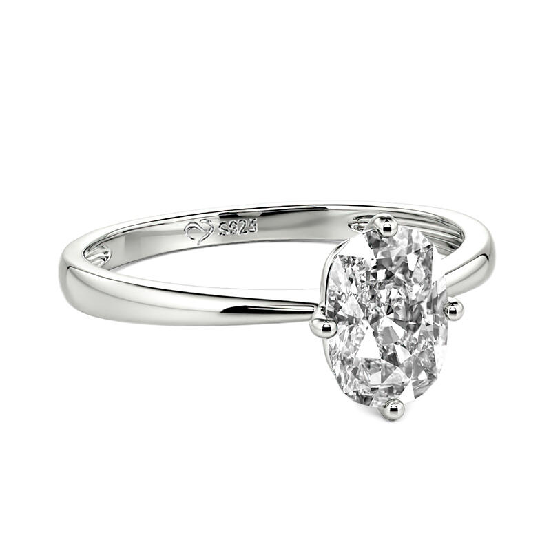 Jeulia Fat Oblong Solitaire Sterling Silver Engagement Ring