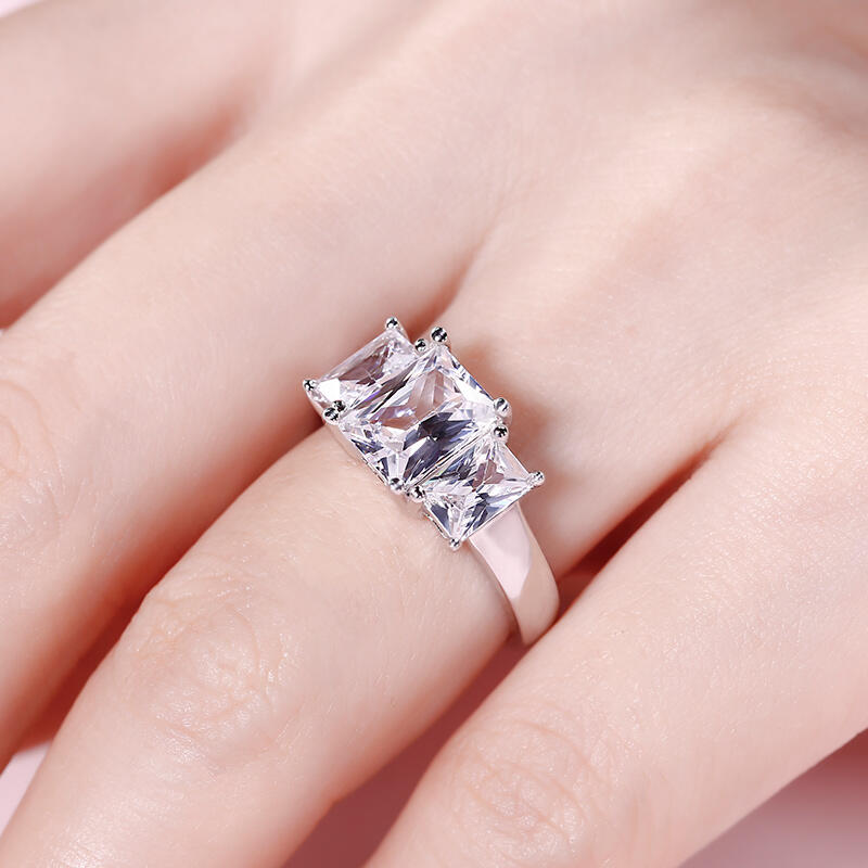 Jeulia Three Stone Radiant Cut Sterling Silver Ring