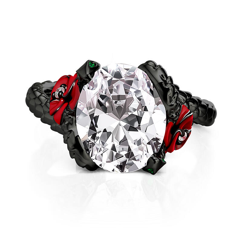 Jeulia Bague Serpent Épine Noire Rose Gothique en Argent Sterling