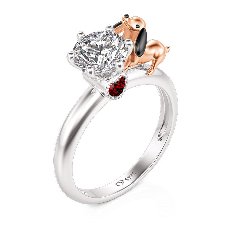 Jeulia Hug Me Custom Two Birthstone Dachshund Ring